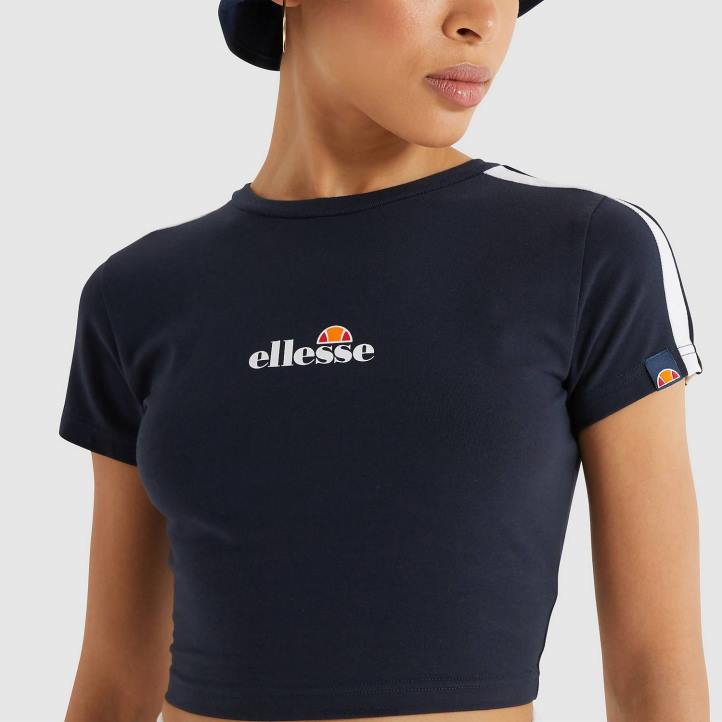 Ellesse Жени латус изрязана тениска военноморски флот облекло 80BR207