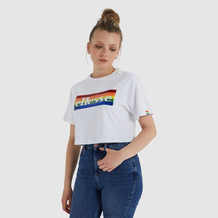 Ellesse Жени изрязана тениска с еднорог бяло облекло 80BR210