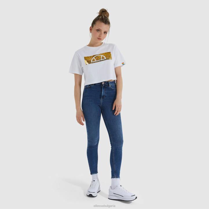 Ellesse Жени изрязана тениска с еднорог бяло облекло 80BR210